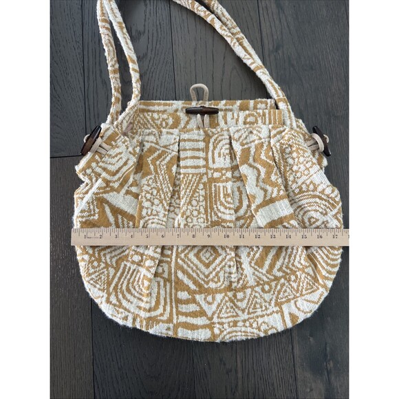 Vintage Yellow Cream Large Shoulder Bag Wooden Toggle Buttons - Picture 6 of 8